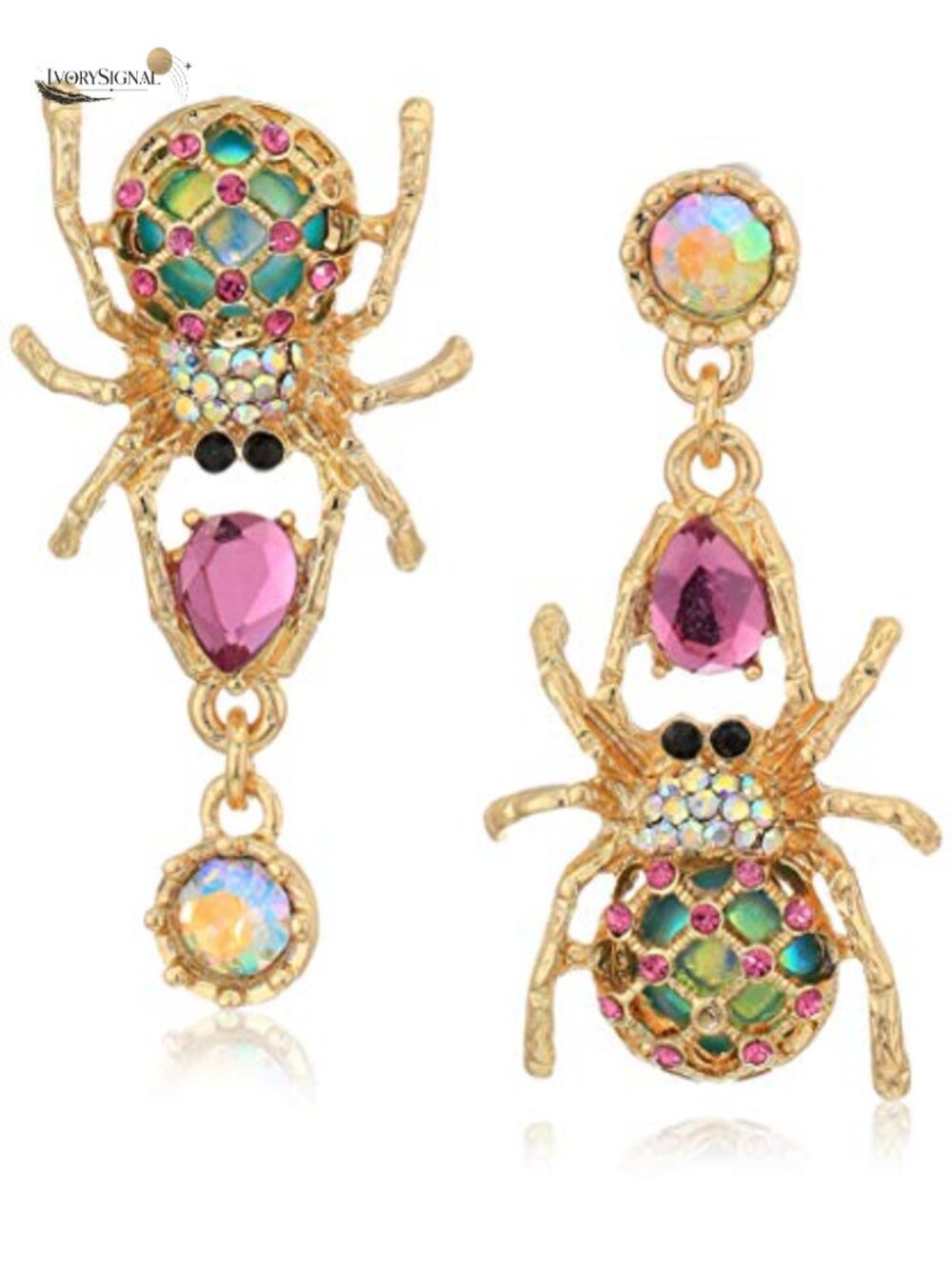 Spider Drop Earrings Gold-Tone Post Back Crystal